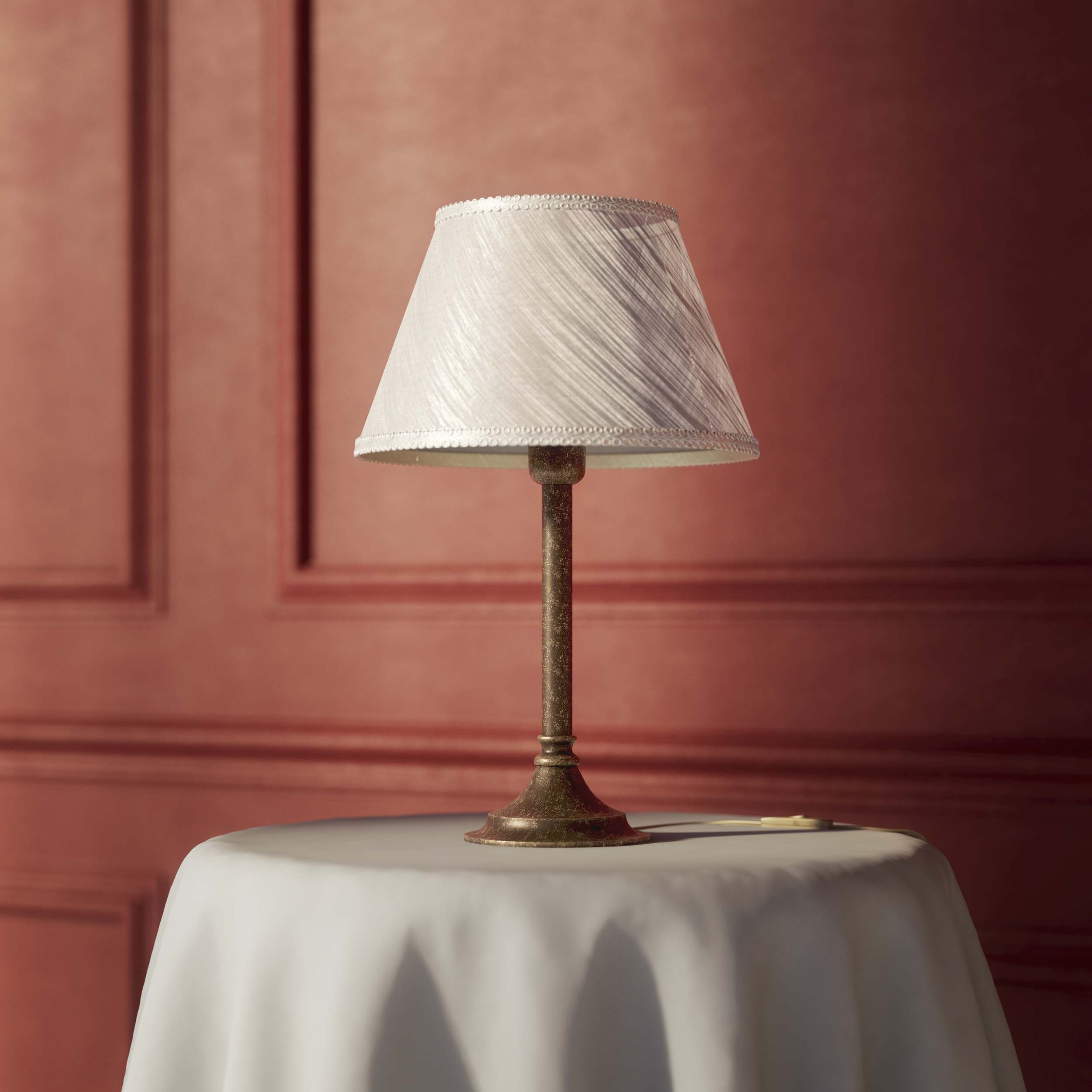 Brass table lamp with an ivory striped fabric shade, Made in Italy, timeless design by Ghidini 1849