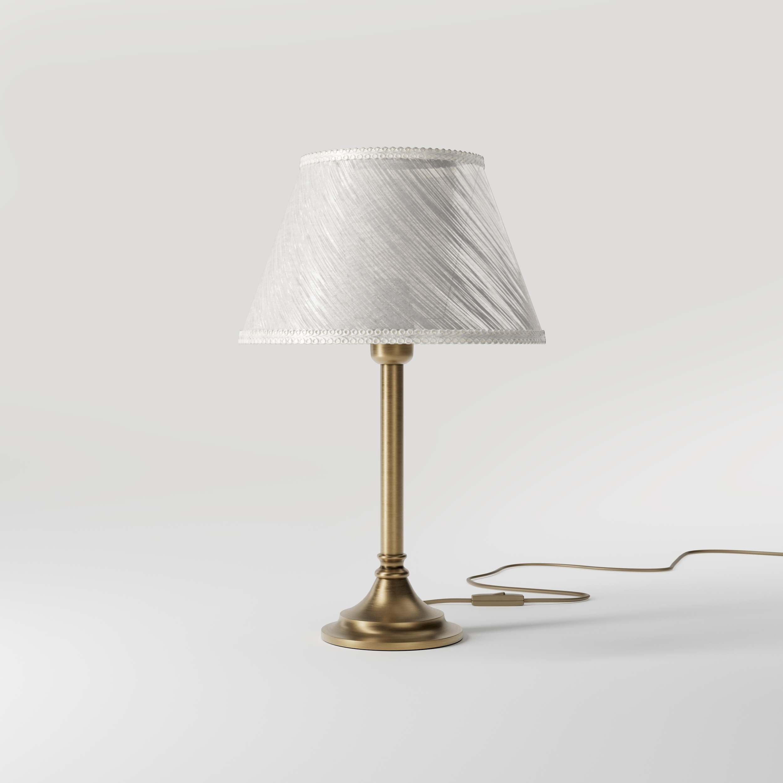 Brass table lamp with an ivory striped fabric shade, Made in Italy, timeless design by Ghidini 1849