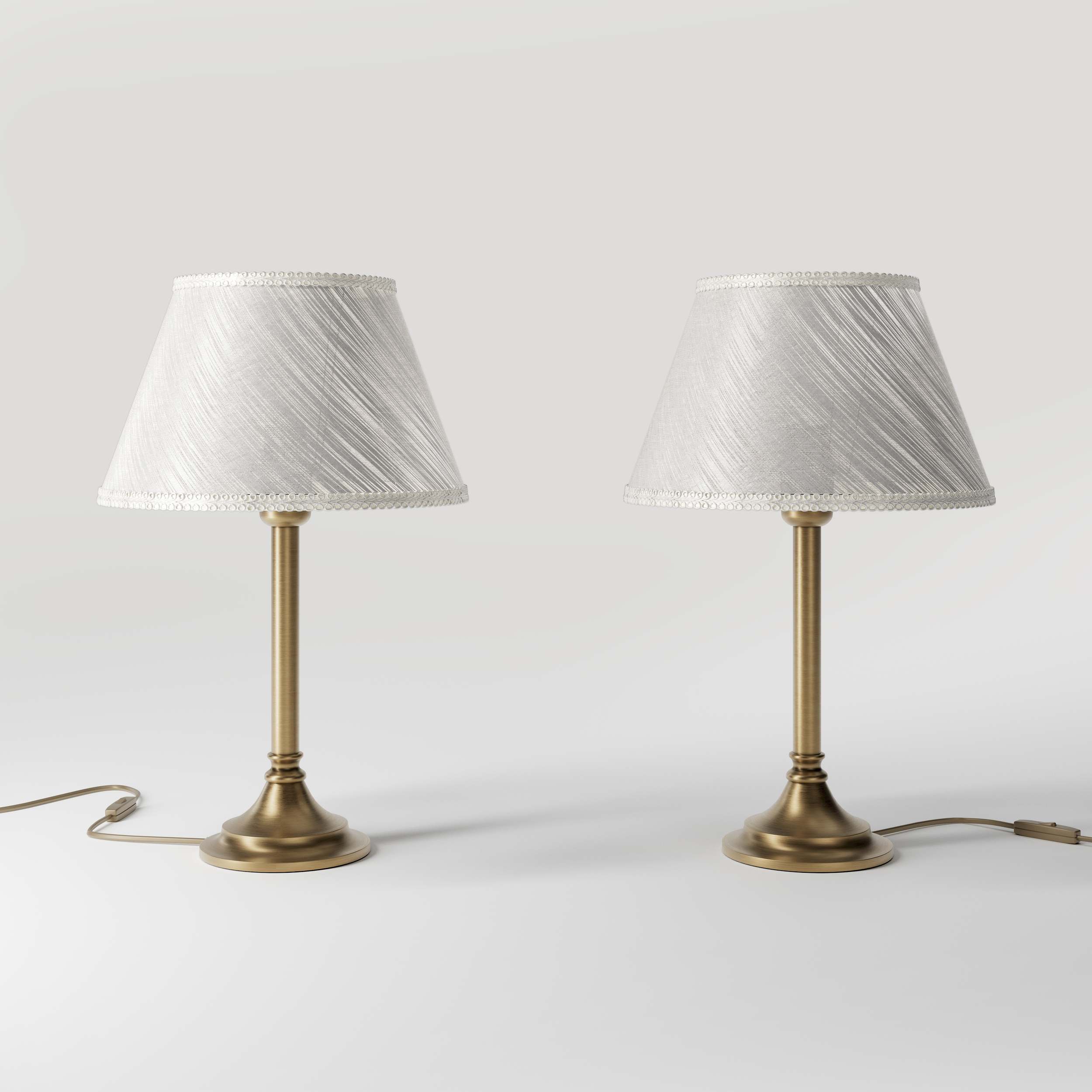 Brass table lamp with an ivory striped fabric shade, Made in Italy, timeless design by Ghidini 1849