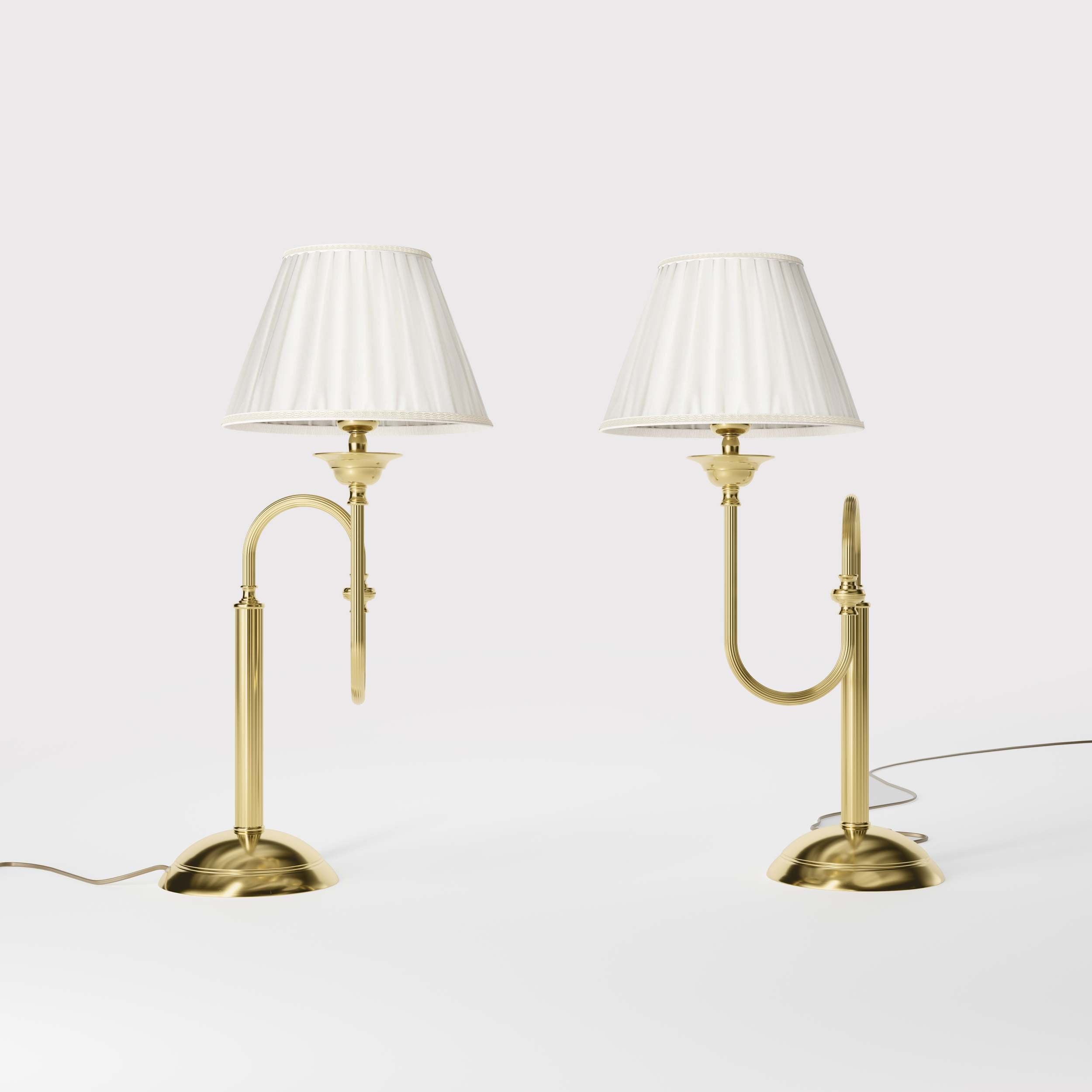 Brass table lamp with trombone-style design, ivory pleated shade, adjustable arm and decorated base, musical design Made in Italy by Ghidini 1849 - Finish: OLV Polished Brass