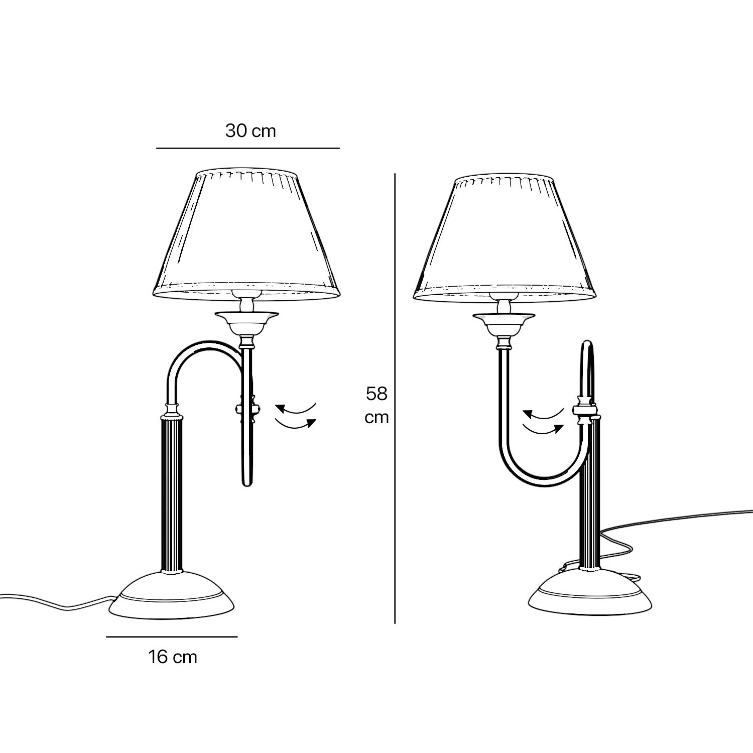 Brass table lamp with trombone-style design, ivory pleated shade, adjustable arm and decorated base, musical design Made in Italy by Ghidini 1849