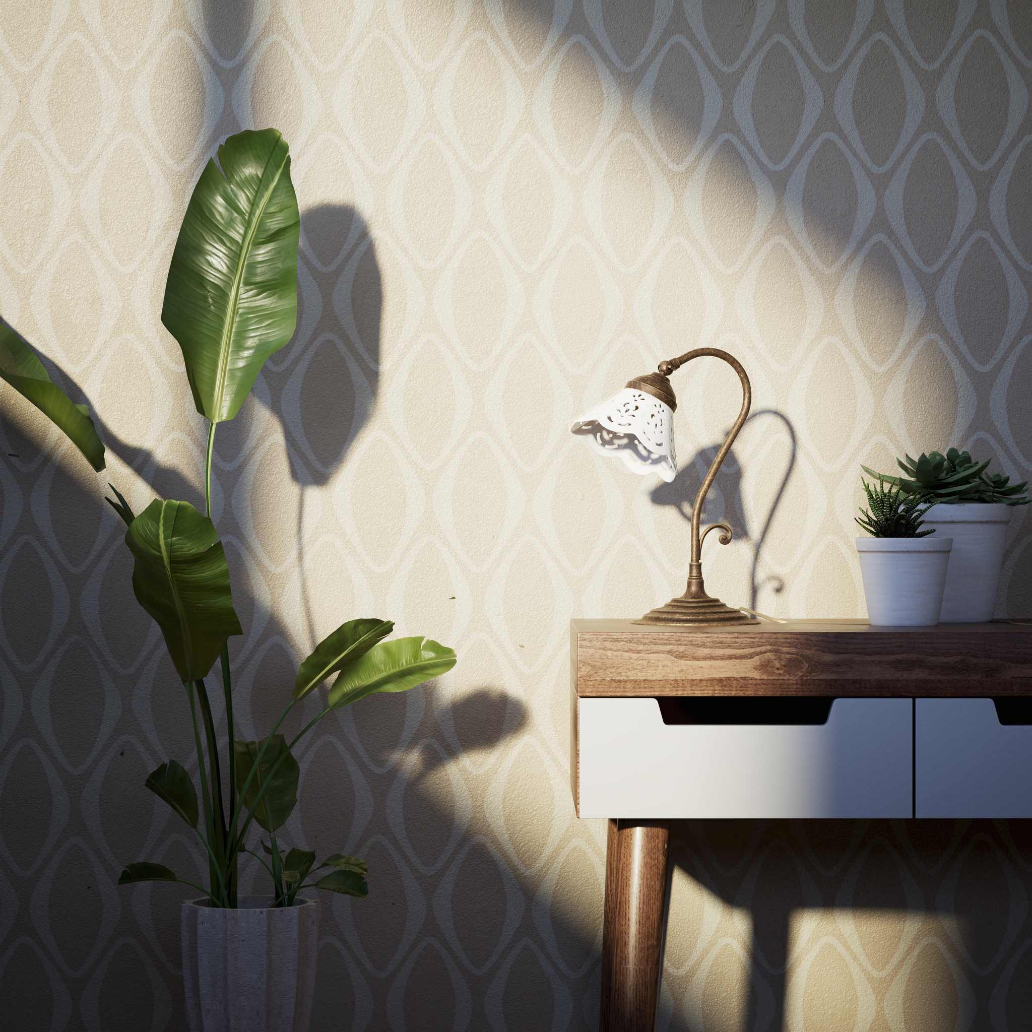 Liberty style table lamp with white pierced ceramic shade stepped base and decorative adjustable brass arm by Ghidini 1849 - Finish: OAS Antique Brass