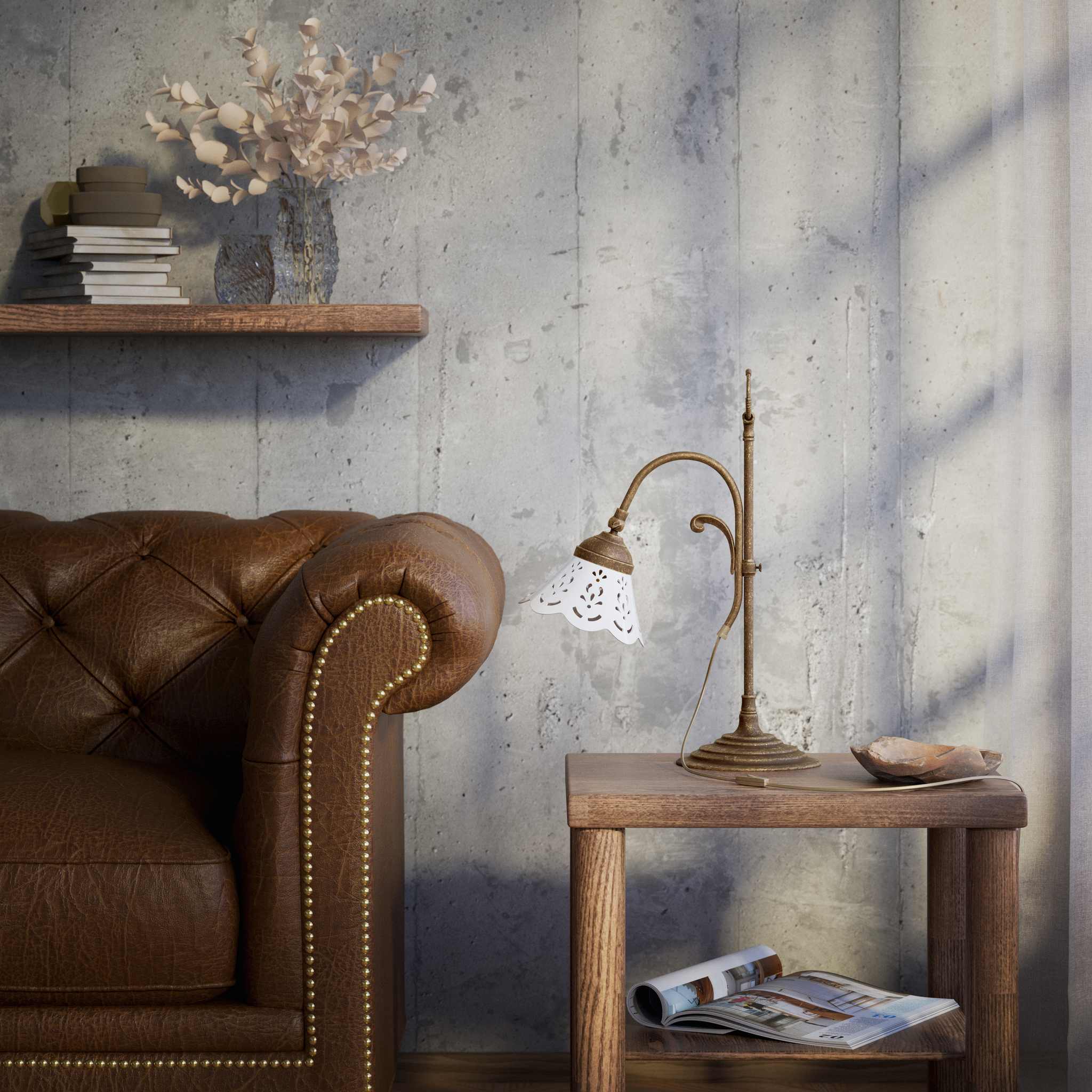 Classic desk lamp with pierced ceramic shade height-adjustable brass structure and decorative ring by Ghidini 1849 - Finish: OAS Antique Brass