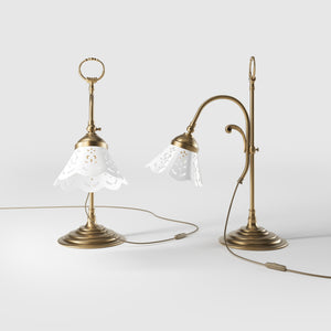 Classic desk lamp with pierced ceramic shade height-adjustable brass structure and decorative ring by Ghidini 1849 - Finish: OBS Bronze Satin Brass