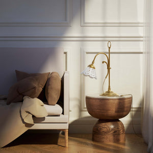 Classic desk lamp with pierced ceramic shade height-adjustable brass structure and decorative ring by Ghidini 1849 - Finish: OBS Bronze Satin Brass