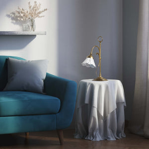 Classic desk lamp with pierced ceramic shade height-adjustable brass structure and decorative ring by Ghidini 1849 - Finish: OBS Bronze Satin Brass