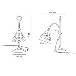 Classic desk lamp with pierced ceramic shade height-adjustable brass structure and decorative ring by Ghidini 1849