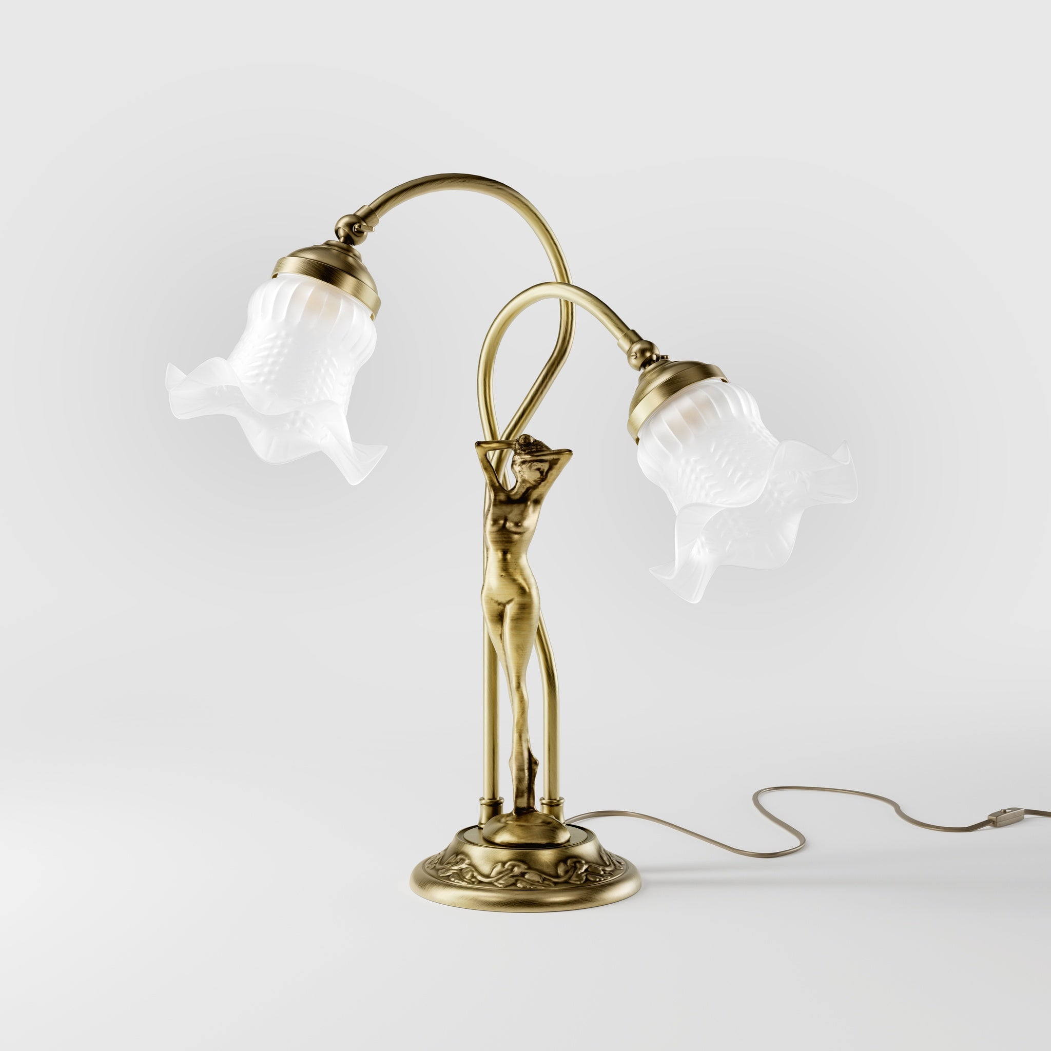 Art Nouveau Table Lamp with Female Figure and Glass | Ghidini 1849