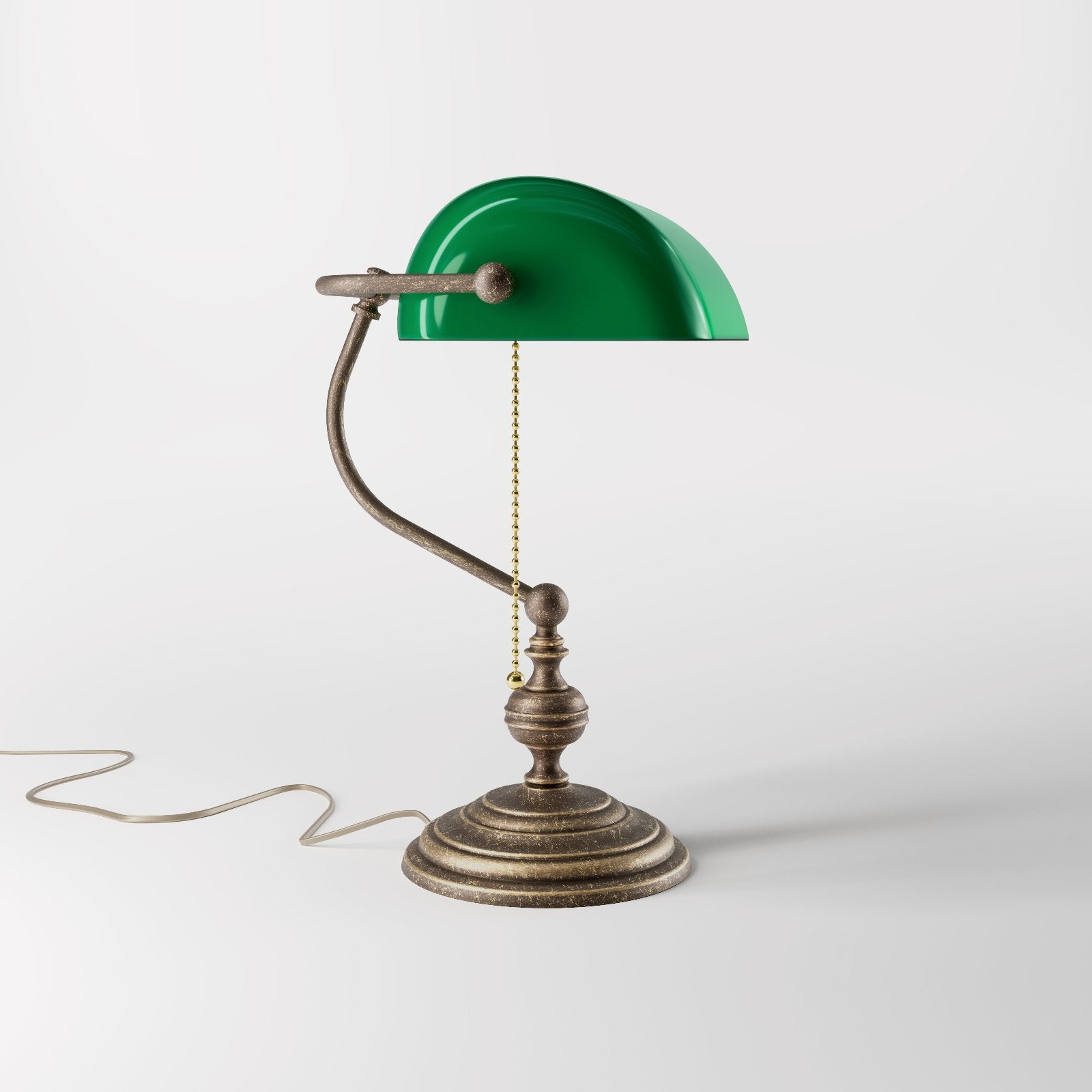 Retro Bankers Lamp Real Brass Green Glass Shade | Ghidini 1849