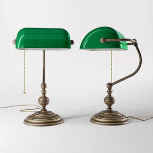 Retro Bankers Lamp Real Brass Green Glass Shade | Ghidini 1849