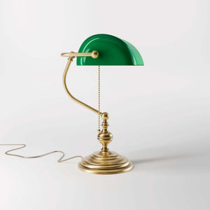 Retro Bankers Lamp Real Brass Green Glass Shade | Ghidini 1849