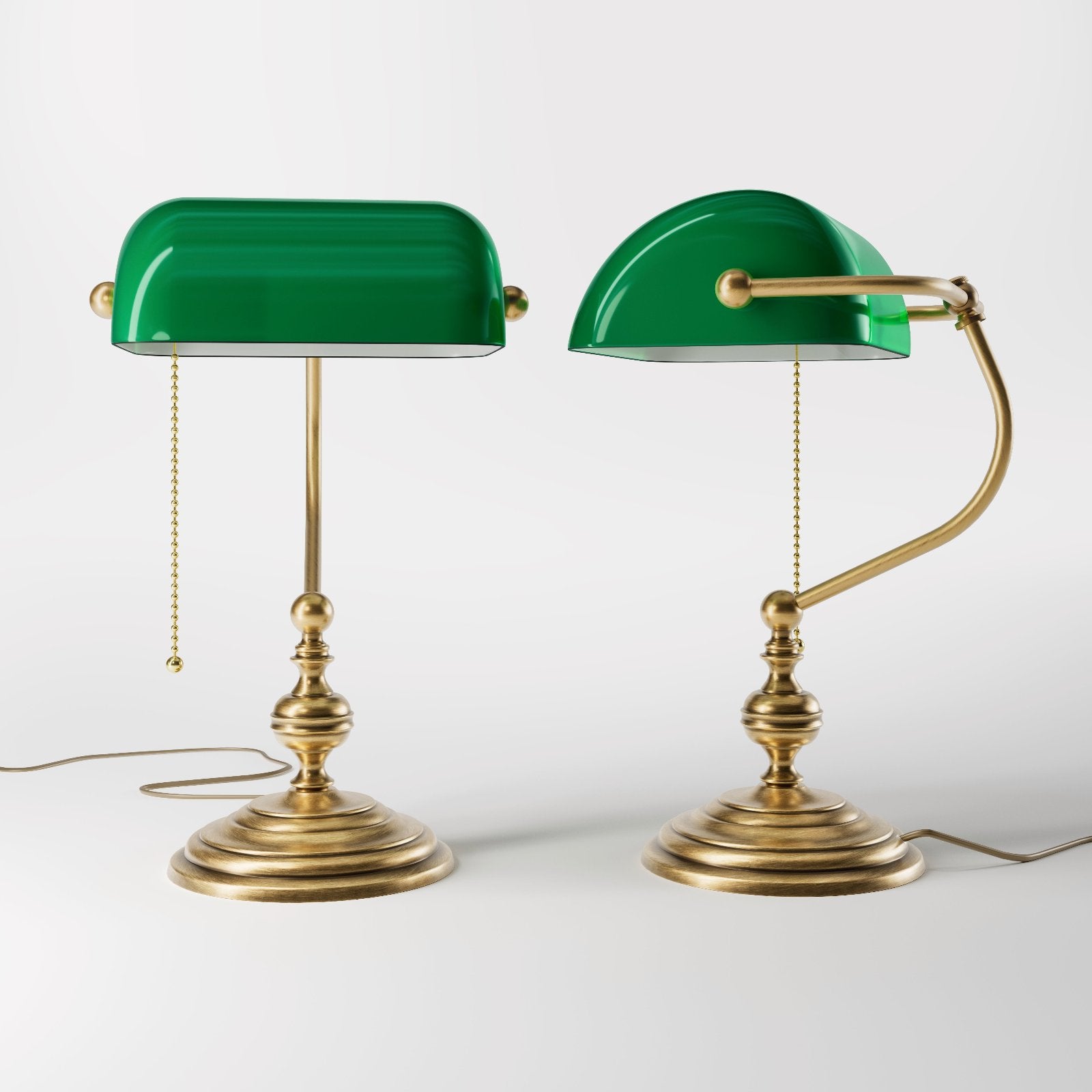 Retro Bankers Lamp Real Brass Green Glass Shade | Ghidini 1849