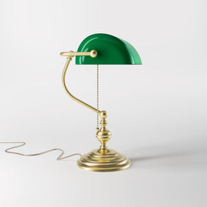 Retro Bankers Lamp Real Brass Green Glass Shade | Ghidini 1849