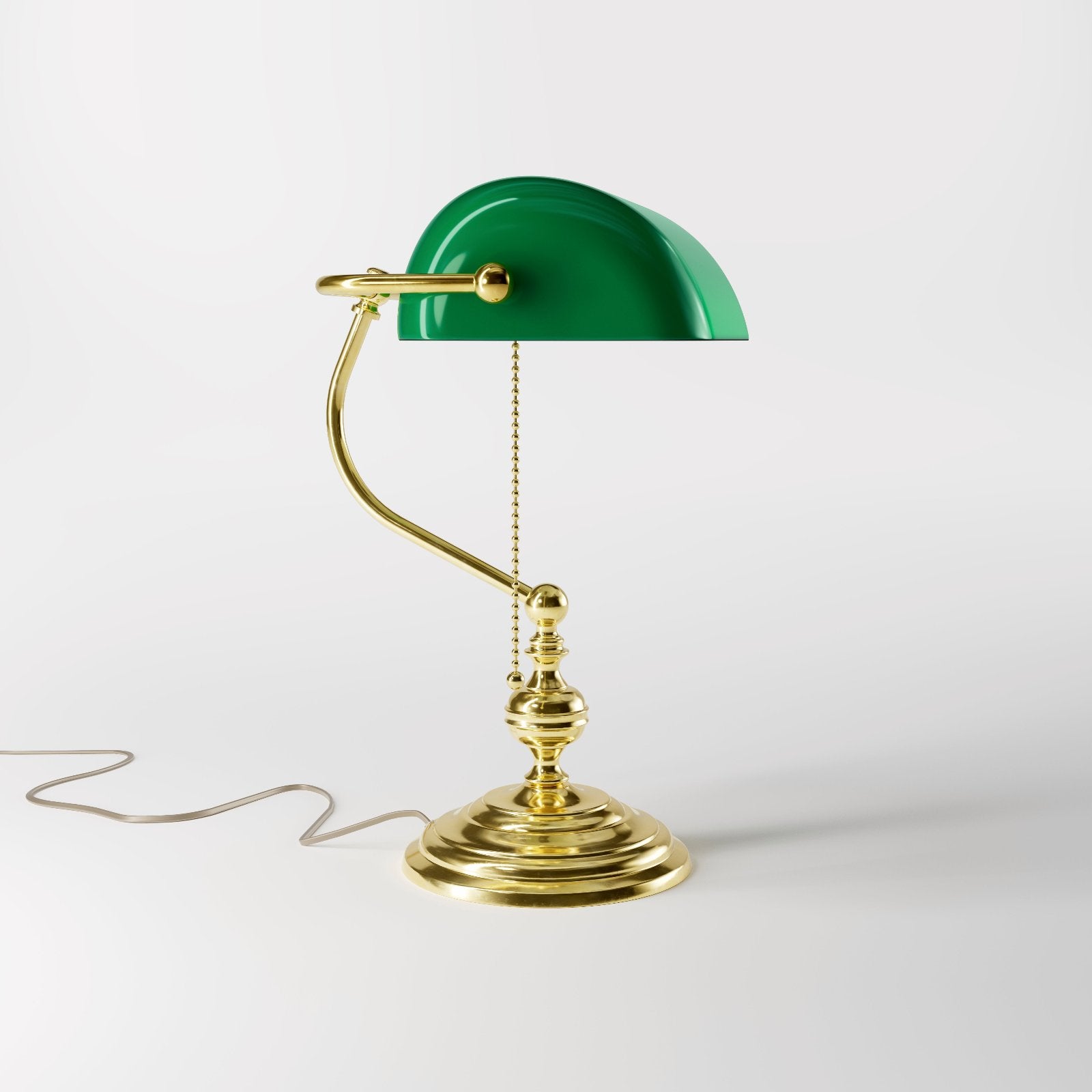 Retro Bankers Lamp Real Brass Green Glass Shade | Ghidini 1849