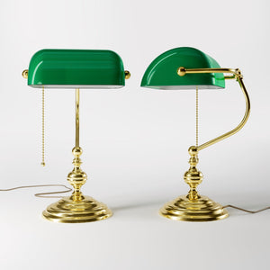 Retro Bankers Lamp Real Brass Green Glass Shade | Ghidini 1849