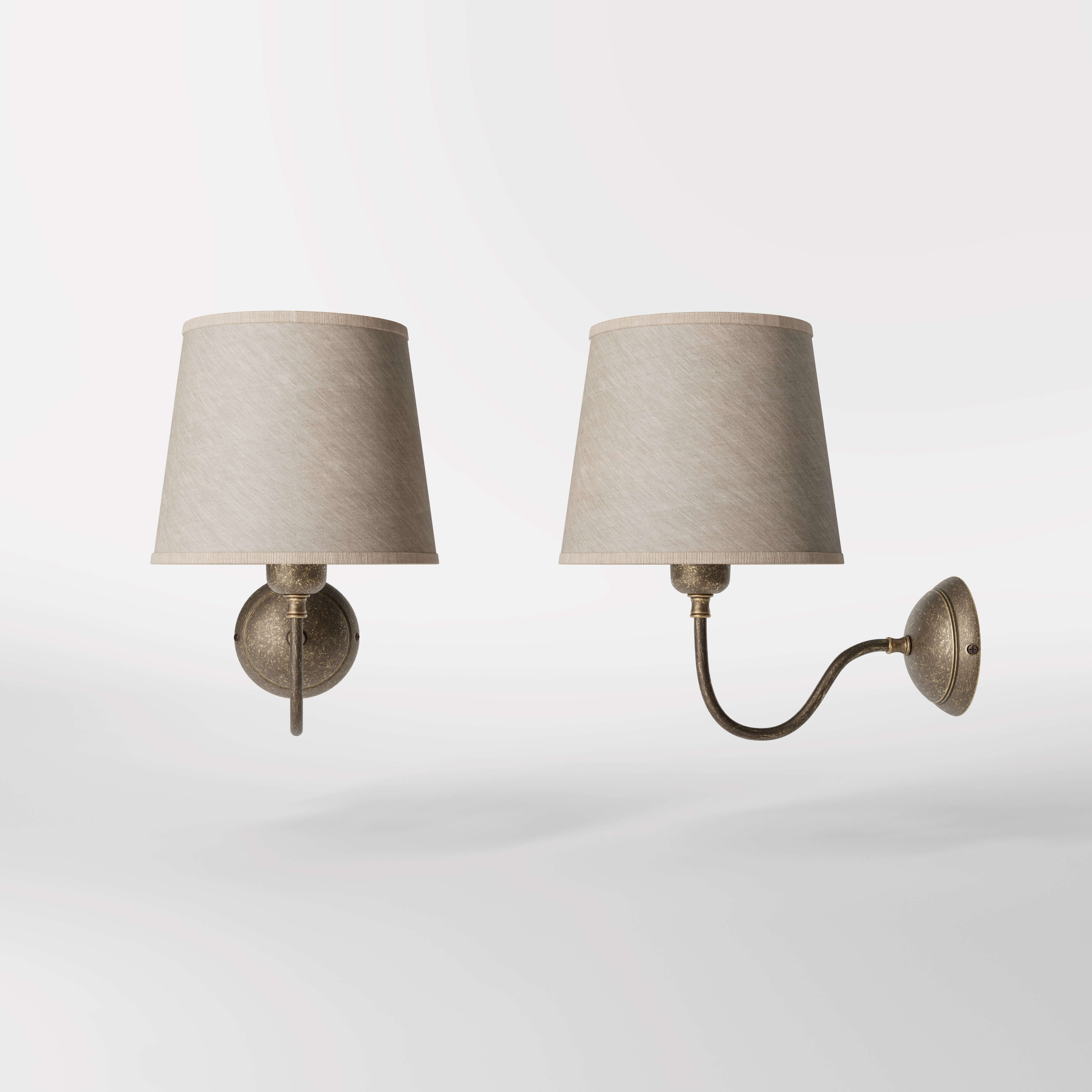 Country Style Wall Light In Antique Brass And Linen | Ghidini 1849