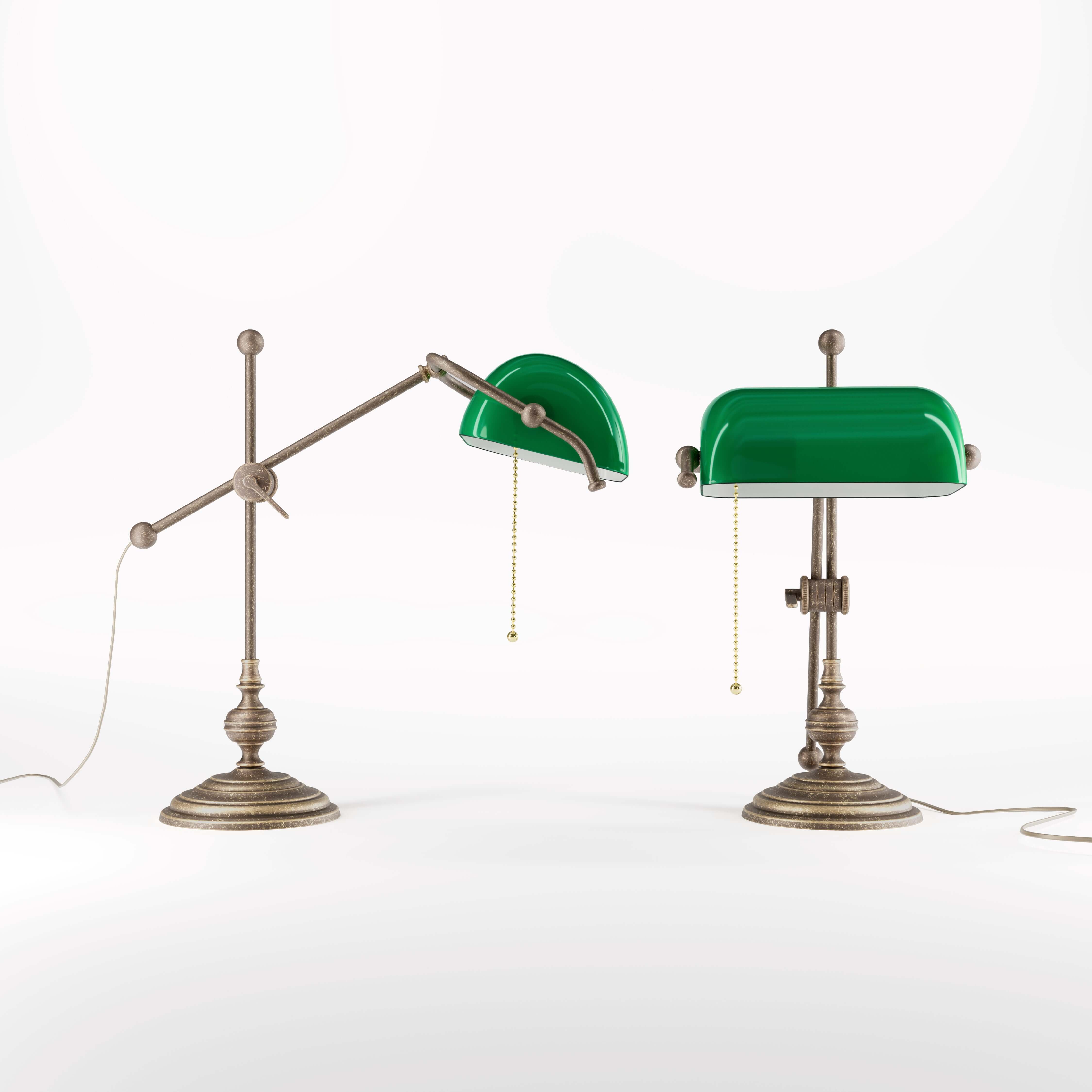 Brass Desk Lamp With Green Glass Shade Italian Art Deco | Ghidini 1849