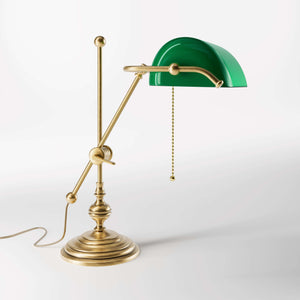 Brass Desk Lamp With Green Glass Shade Italian Art Deco | Ghidini 1849