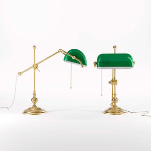 Brass Desk Lamp With Green Glass Shade Italian Art Deco | Ghidini 1849