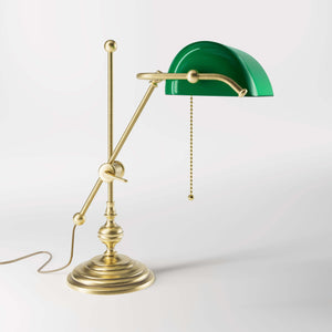 Brass Desk Lamp With Green Glass Shade Italian Art Deco | Ghidini 1849