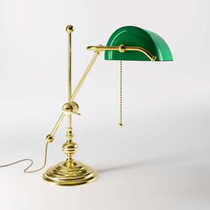 Brass Desk Lamp With Green Glass Shade Italian Art Deco | Ghidini 1849