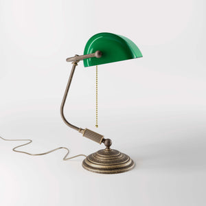 Antique Brass Bankers Lamp With Green Glass Shade | Ghidini 1849