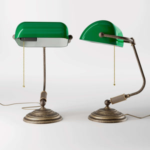 Antique Brass Bankers Lamp With Green Glass Shade | Ghidini 1849