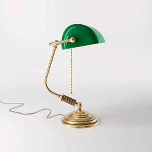 Antique Brass Bankers Lamp With Green Glass Shade | Ghidini 1849