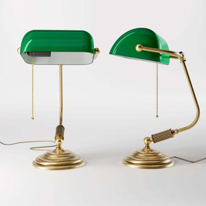 Antique Brass Bankers Lamp With Green Glass Shade | Ghidini 1849