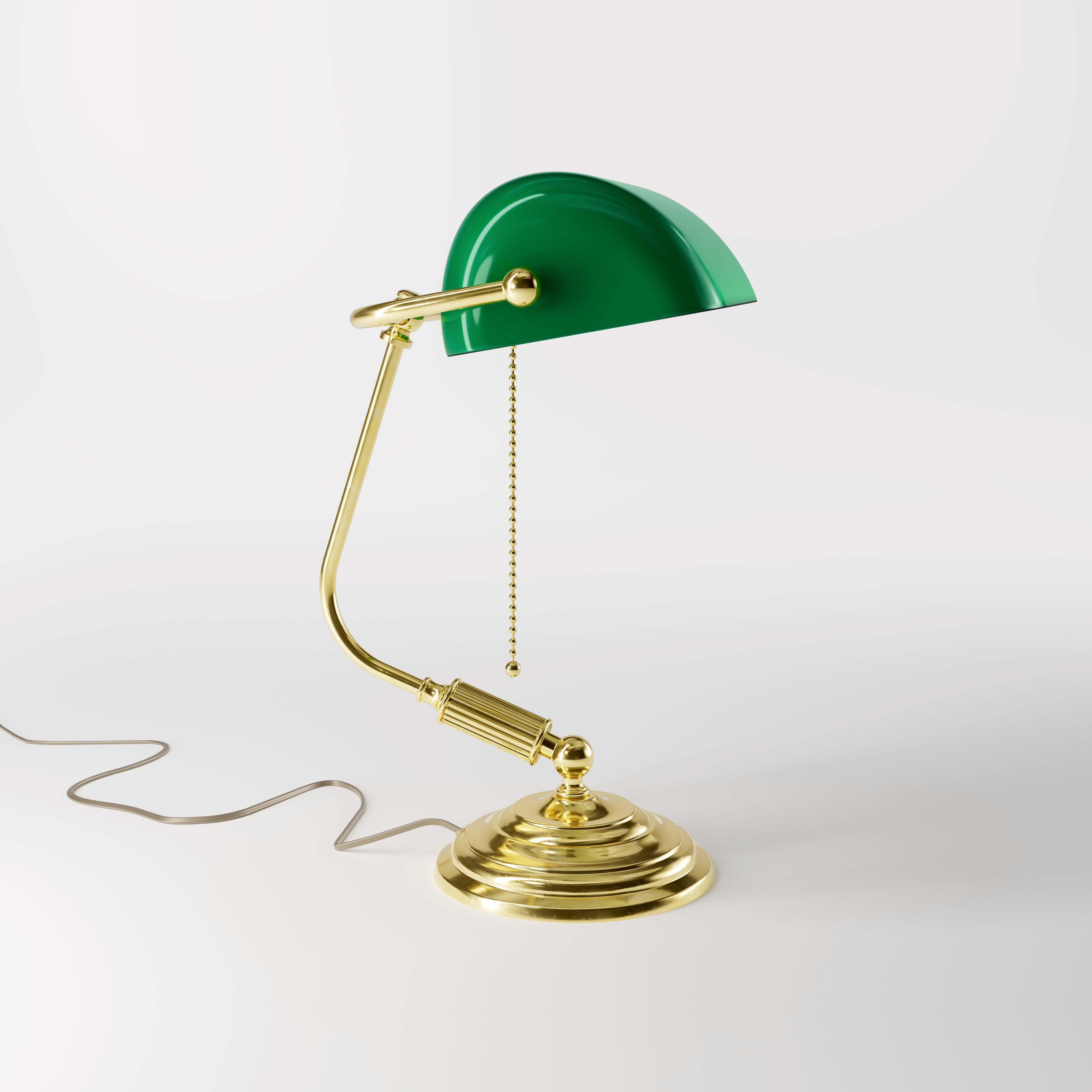 Antique Brass Bankers Lamp With Green Glass Shade | Ghidini 1849