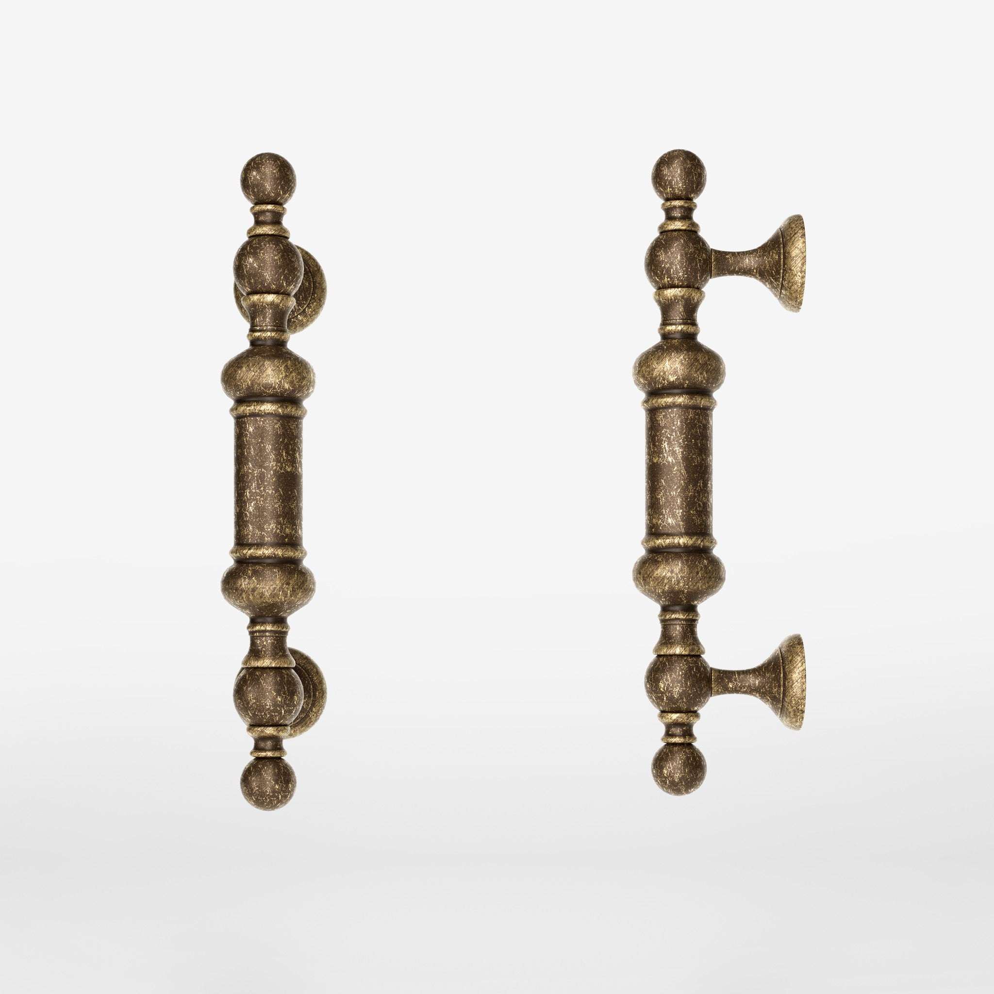 Brass door handle with turned details, ideal for interior and exterior use by Ghidini 1849 - Finish: OAS Antique Brass