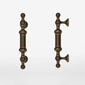 Brass door handle with turned details, ideal for interior and exterior use by Ghidini 1849 - Finish: OBM Bronze Satin Matt Brass