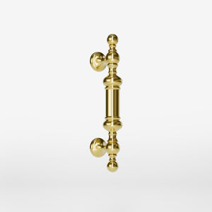 Brass door handle with turned details, ideal for interior and exterior use by Ghidini 1849 - Finish: OLV Polished Brass