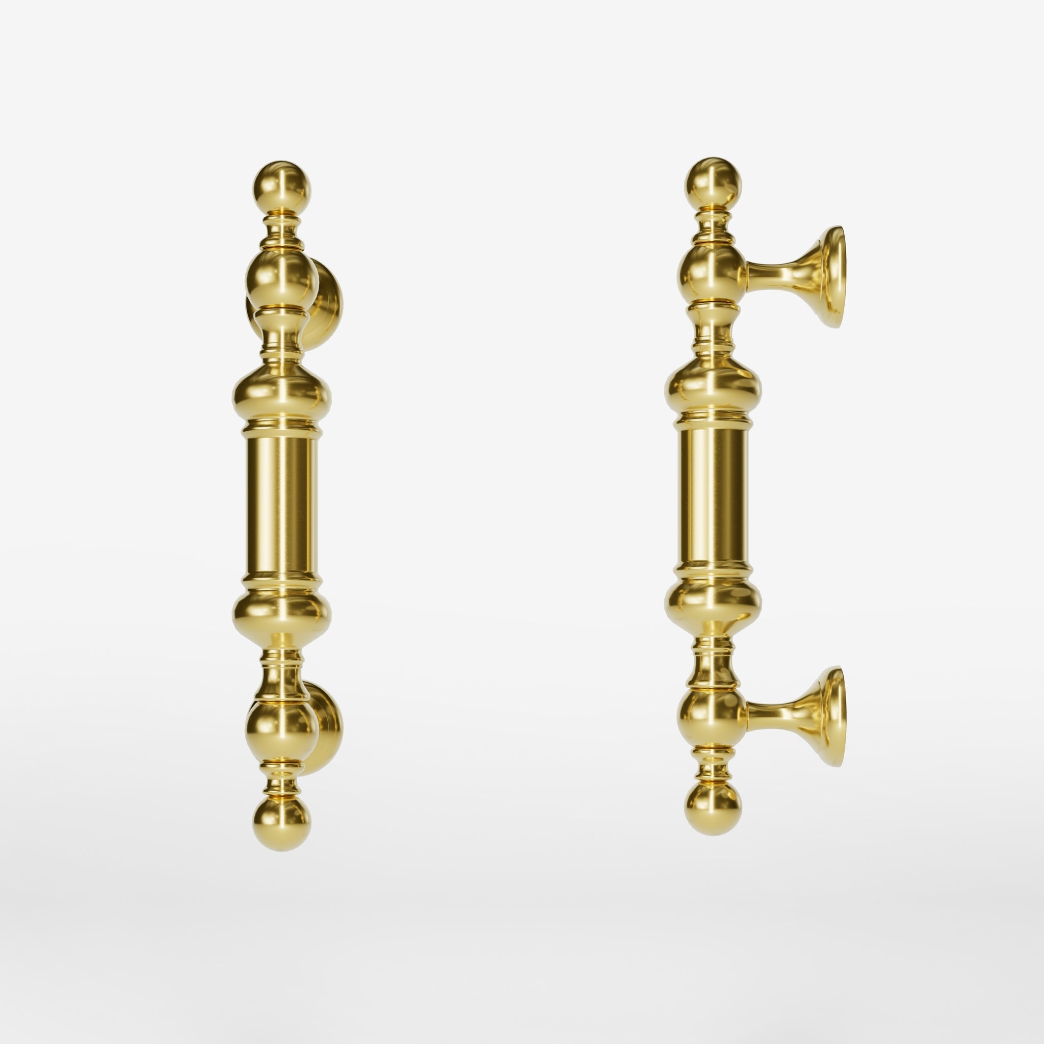 Brass door handle with turned details, ideal for interior and exterior use by Ghidini 1849 - Finish: OLV Polished Brass