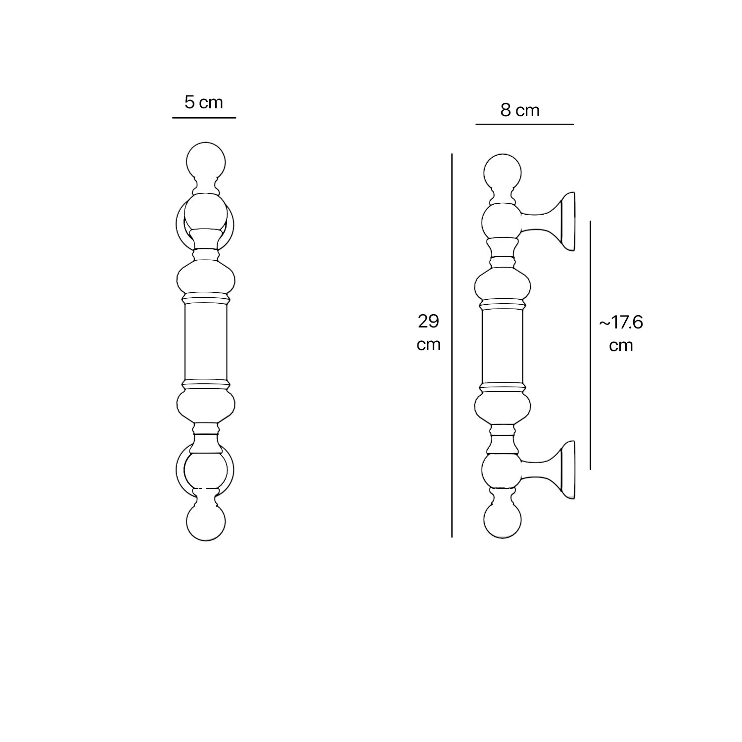 Brass door handle with turned details, ideal for interior and exterior use by Ghidini 1849