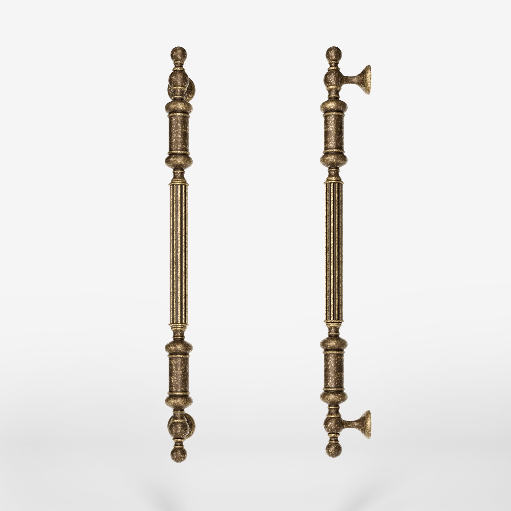 Neoclassical brass pull handle with fluted details, ideal for interior and exterior doors by Ghidini 1849 - Finish: OAS Antique Brass