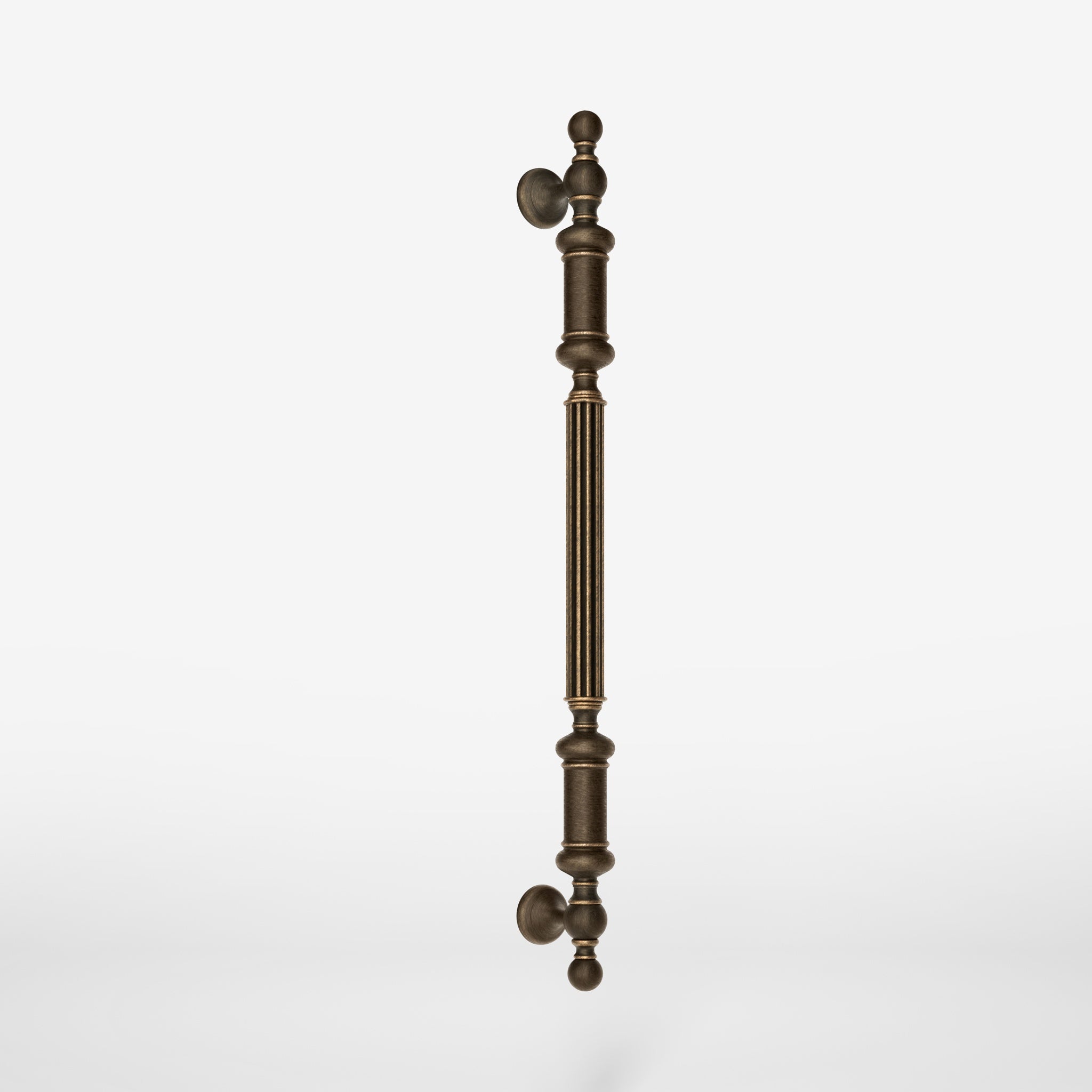 Neoclassical brass pull handle with fluted details, ideal for interior and exterior doors by Ghidini 1849 - Finish: OBM Bronze Satin Matt Brass