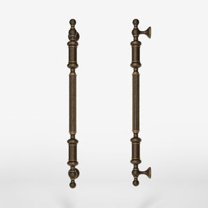 Neoclassical brass pull handle with fluted details, ideal for interior and exterior doors by Ghidini 1849 - Finish: OBM Bronze Satin Matt Brass