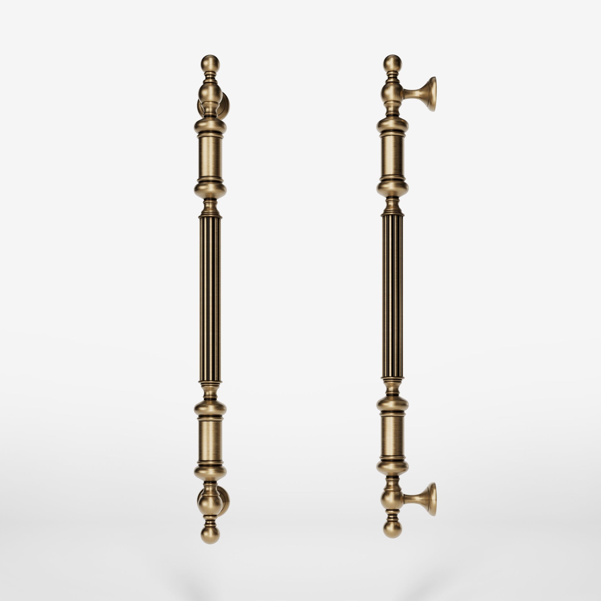 Neoclassical brass pull handle with fluted details, ideal for interior and exterior doors by Ghidini 1849 - Finish: OBS Bronze Satin Brass