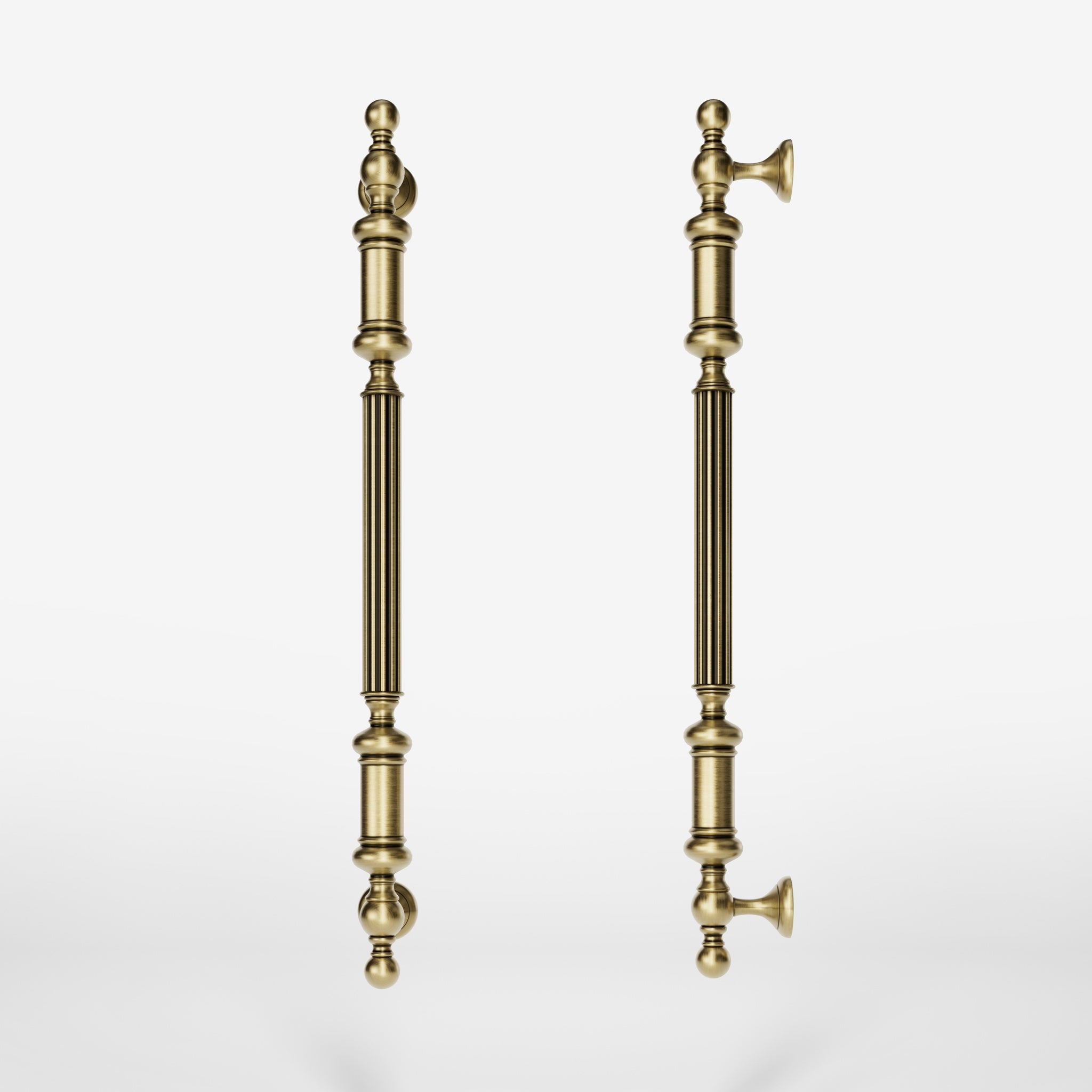 Neoclassical brass pull handle with fluted details, ideal for interior and exterior doors by Ghidini 1849 - Finish: OBV Bronze Satin Light Brass