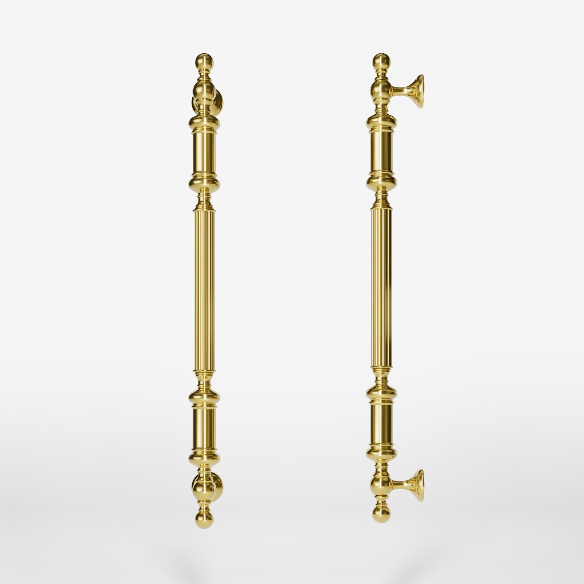 Neoclassical brass pull handle with fluted details, ideal for interior and exterior doors by Ghidini 1849 - Finish: OLV Polished Brass