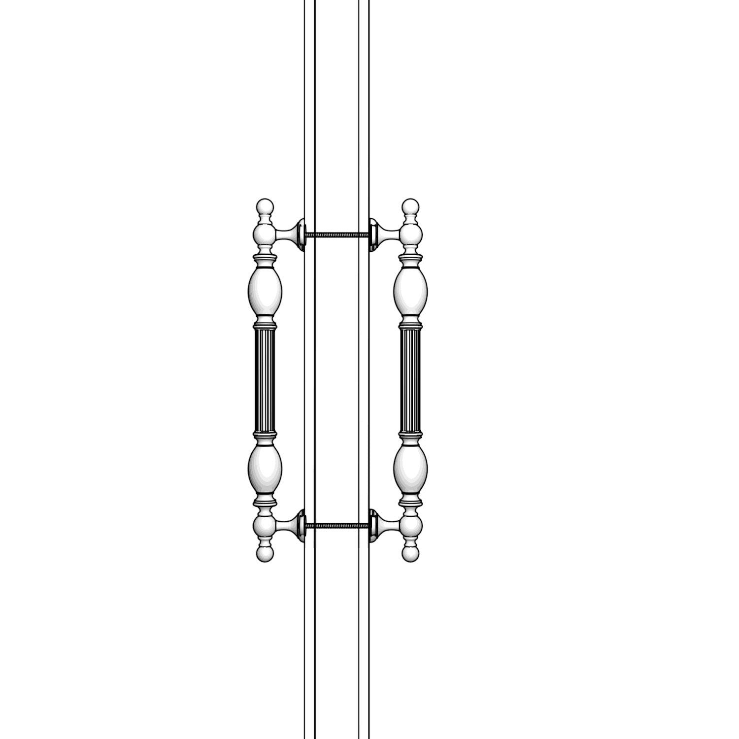 Neoclassical brass pull handle with fluted details, ideal for interior and exterior doors by Ghidini 1849