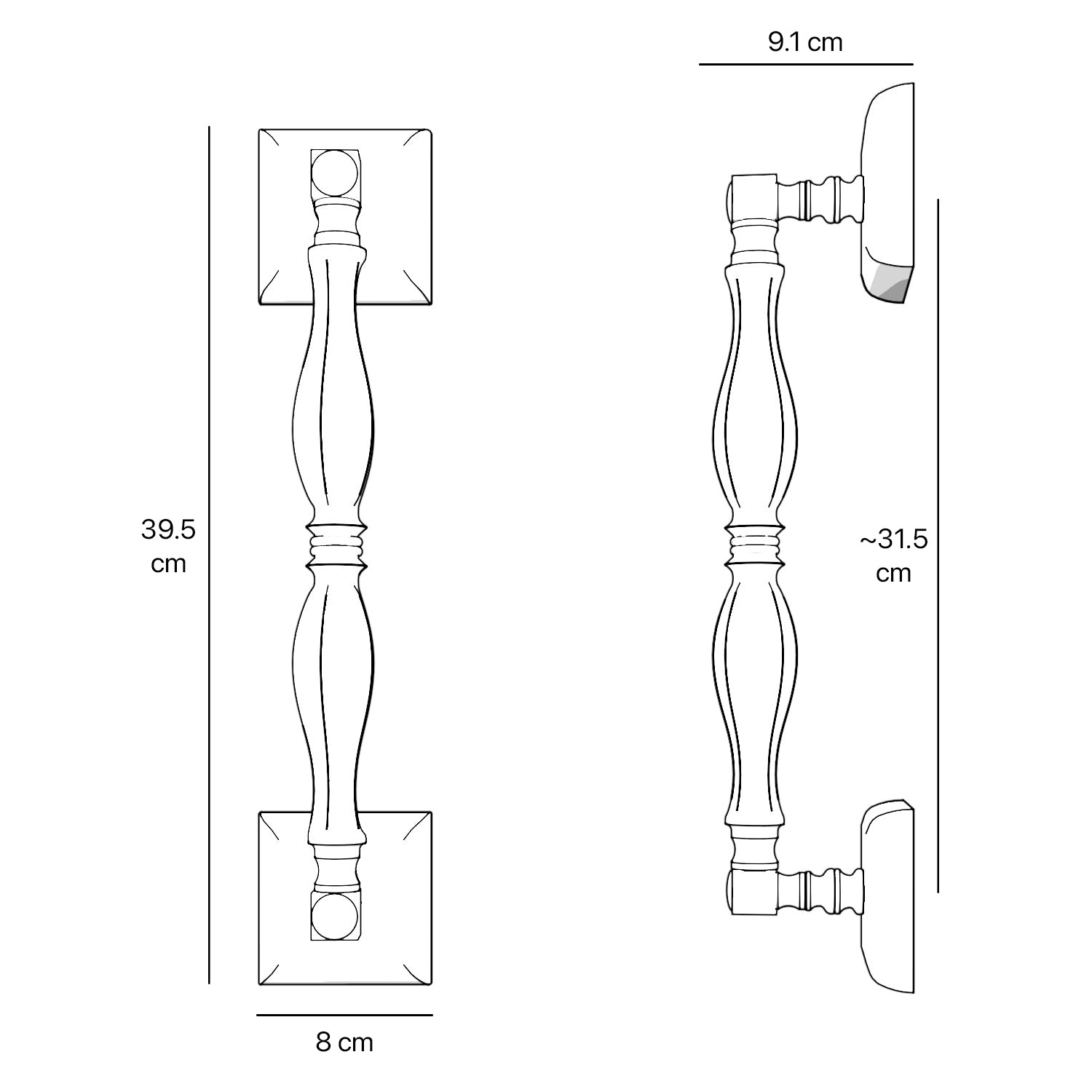 Classic brass pull handle with turned design, single-side installation, suitable for interior and exterior doors by Ghidini 1849