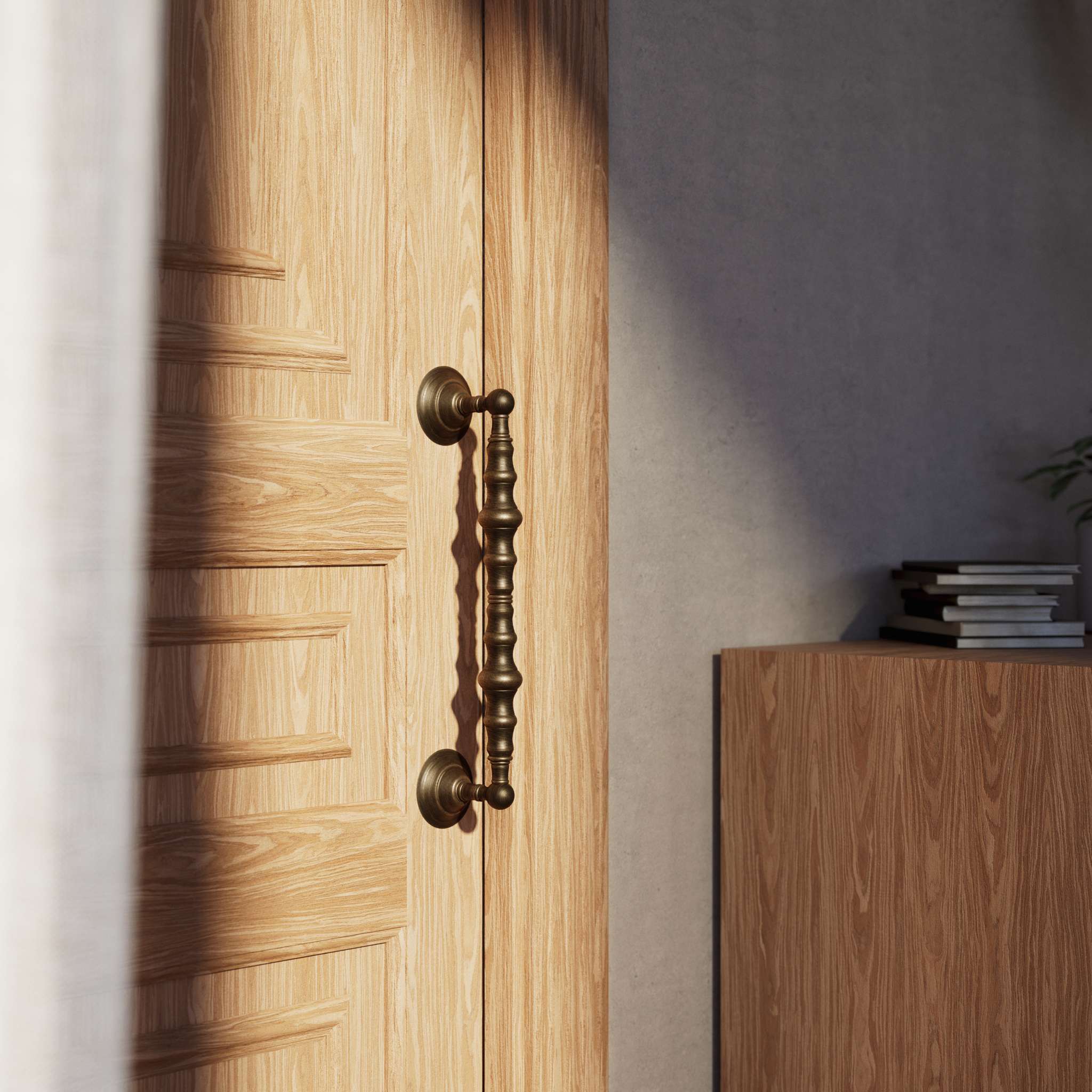 Classic brass pull handle with elegant curves, ideal for interior and exterior doors by Ghidini 1849 - Finish: OBM Bronze Satin Matt Brass