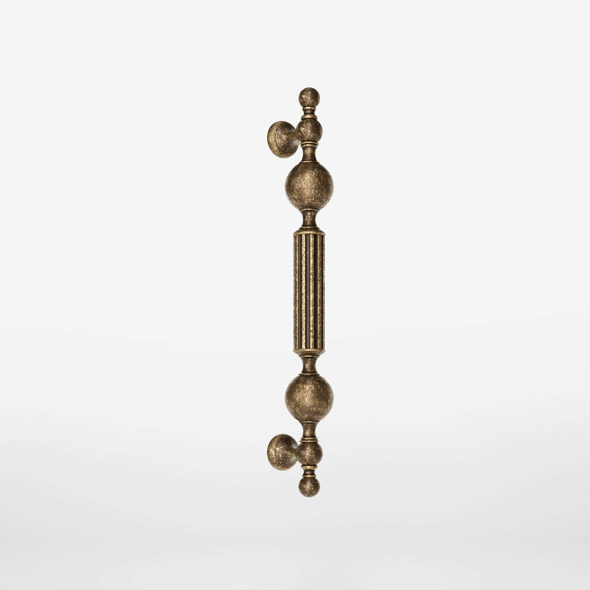 Brass pull handle with baroque details, fluted sections, and sculpted elements, perfect for luxury entrances by Ghidini 1849 - Finish: OAS Antique Brass