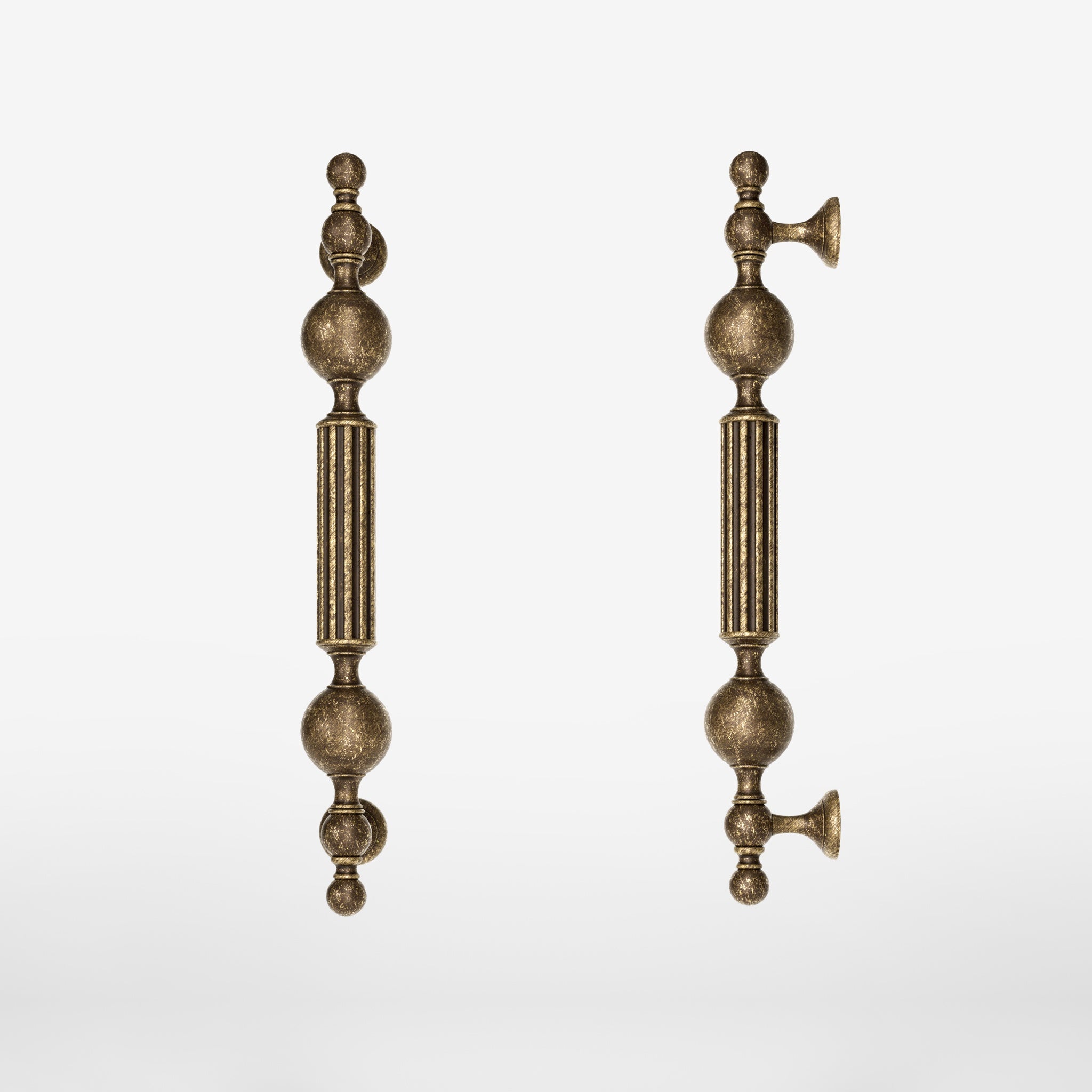 Brass pull handle with baroque details, fluted sections, and sculpted elements, perfect for luxury entrances by Ghidini 1849 - Finish: OAS Antique Brass