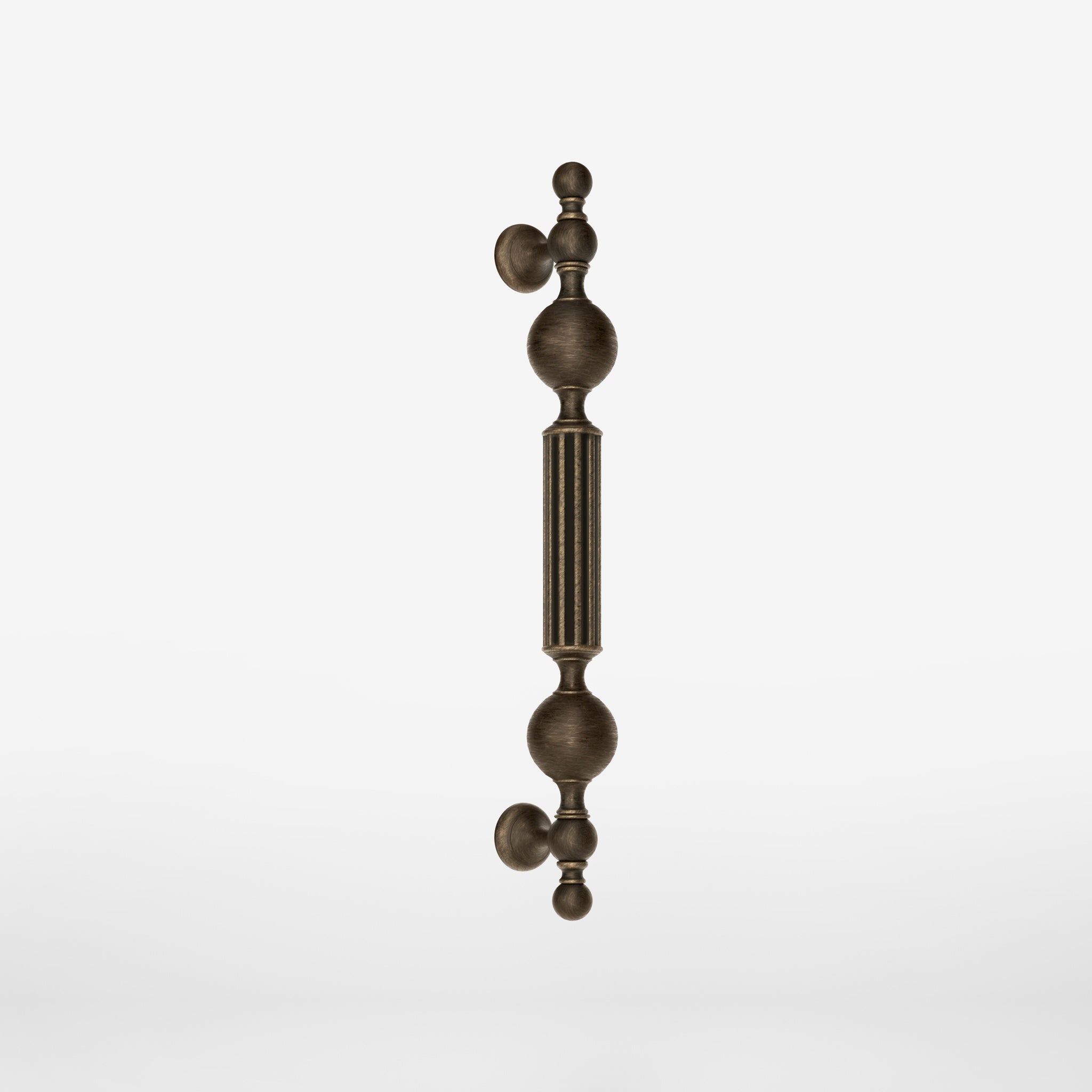 Brass pull handle with baroque details, fluted sections, and sculpted elements, perfect for luxury entrances by Ghidini 1849 - Finish: OBM Bronze Satin Matt Brass