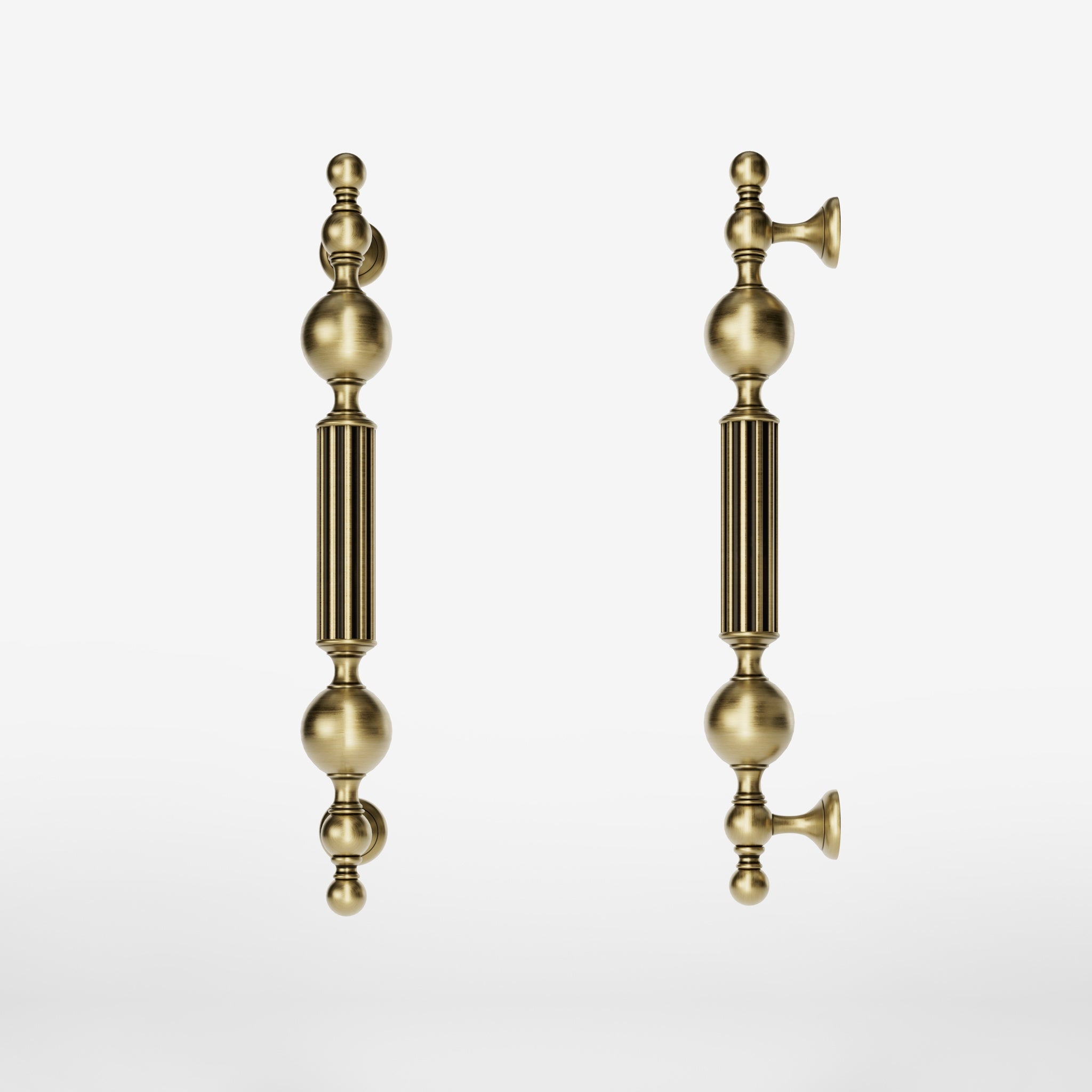 Brass pull handle with baroque details, fluted sections, and sculpted elements, perfect for luxury entrances by Ghidini 1849 - Finish: OBV Bronze Satin Light Brass