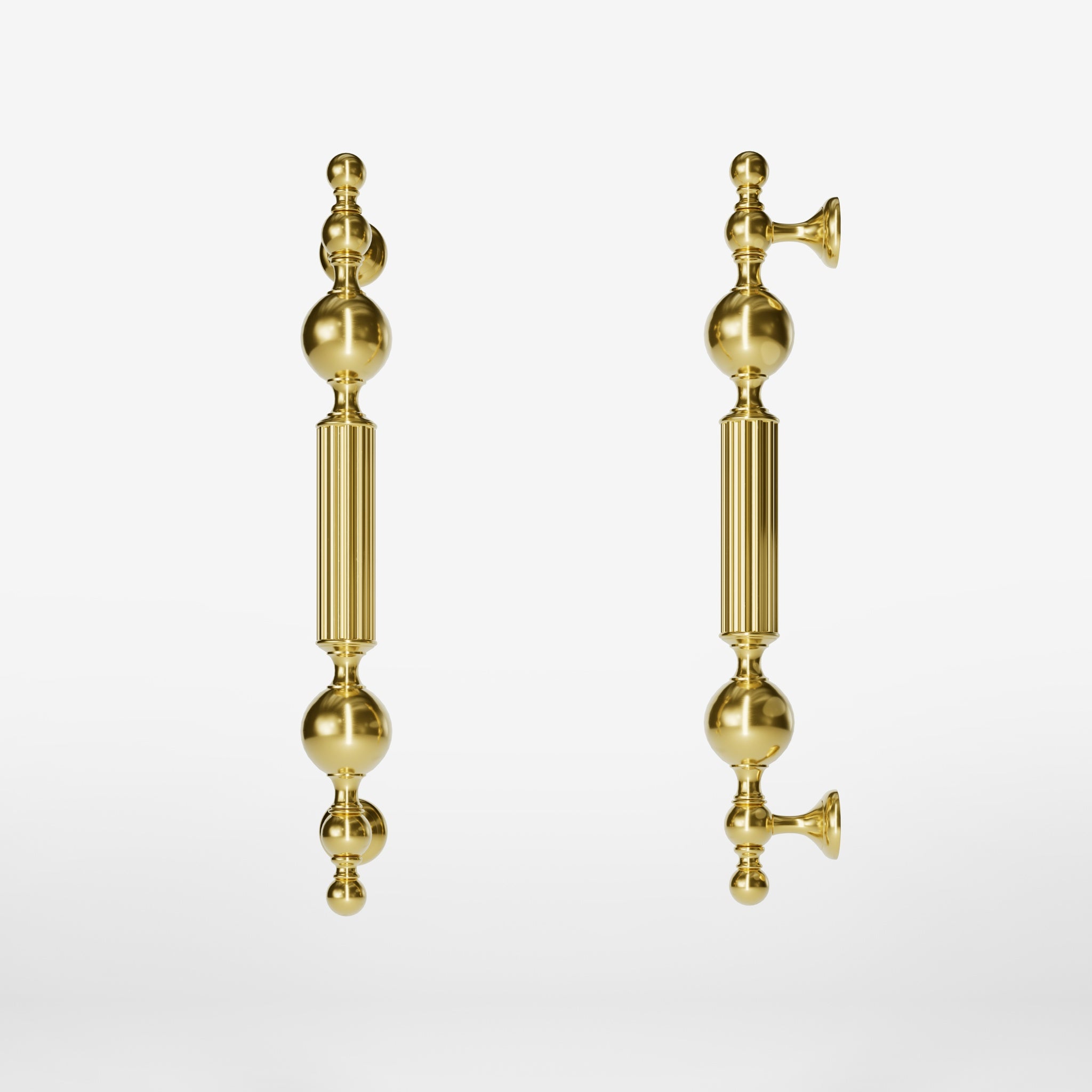 Brass pull handle with baroque details, fluted sections, and sculpted elements, perfect for luxury entrances by Ghidini 1849 - Finish: OLV Polished Brass