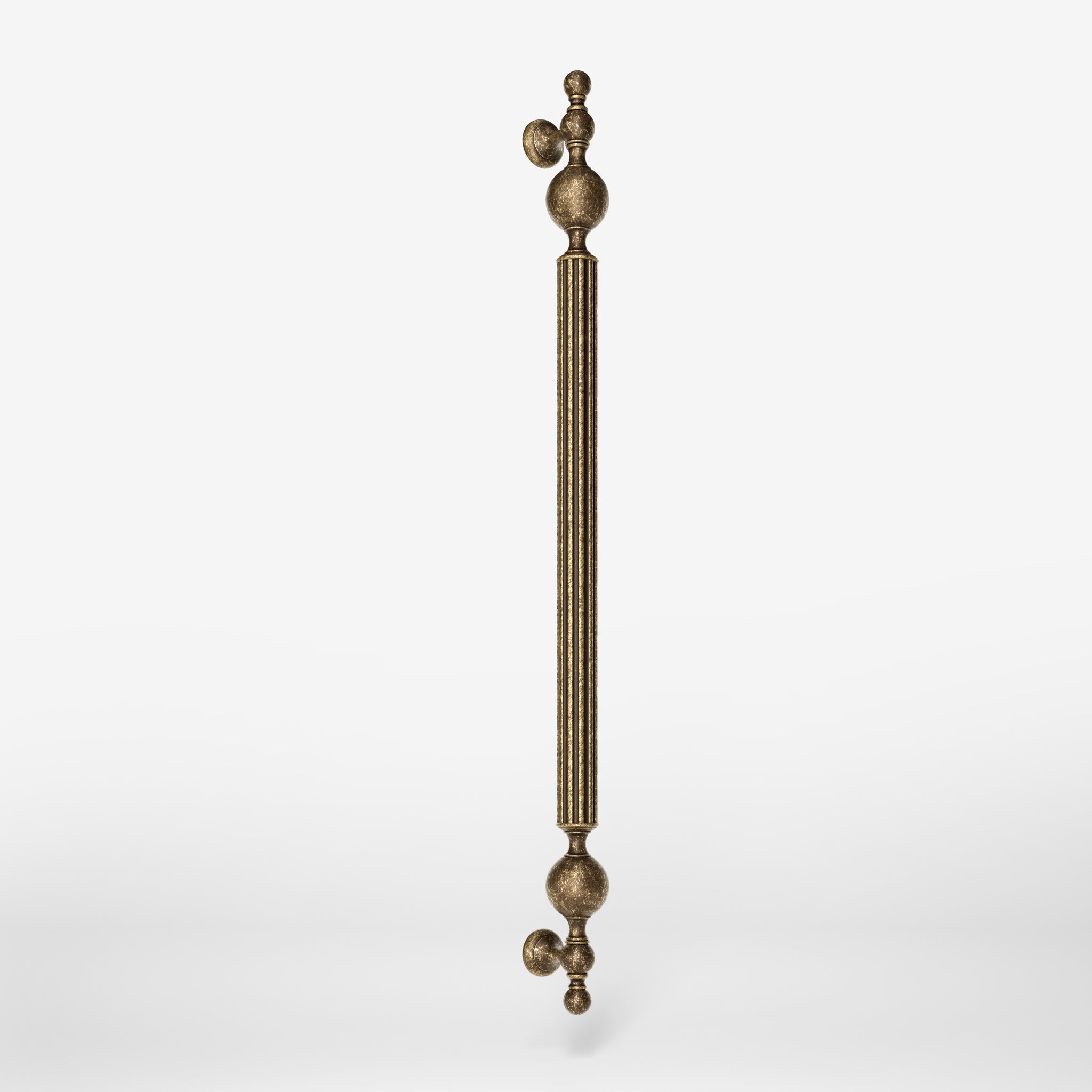 Brass pull handle with fluted structure and ornate finials, single or double installation, ideal for classic doors by Ghidini 1849 - Finish: OAS Antique Brass